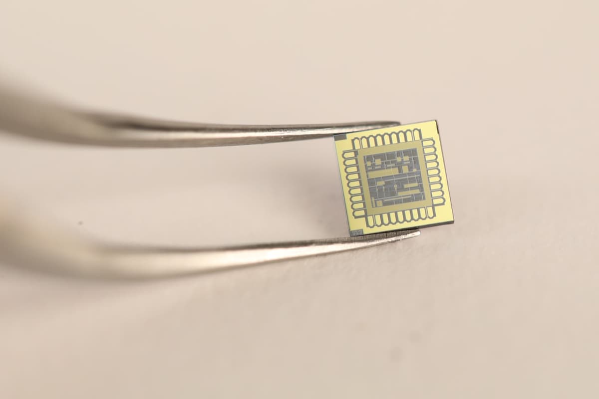 Adiabatic chip held in tweezers